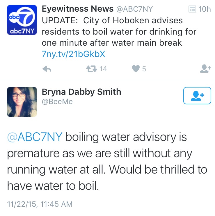 hoboken girl watermain break 2015 tweets