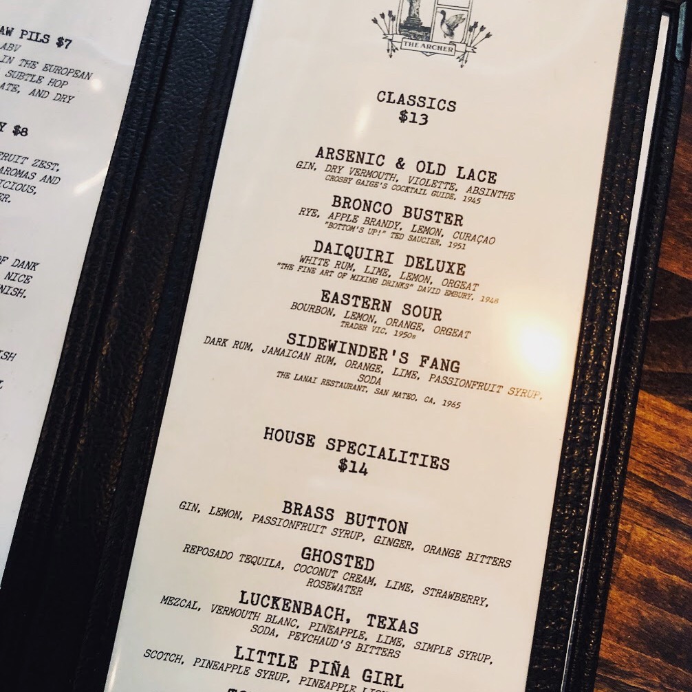 the archer bar menu