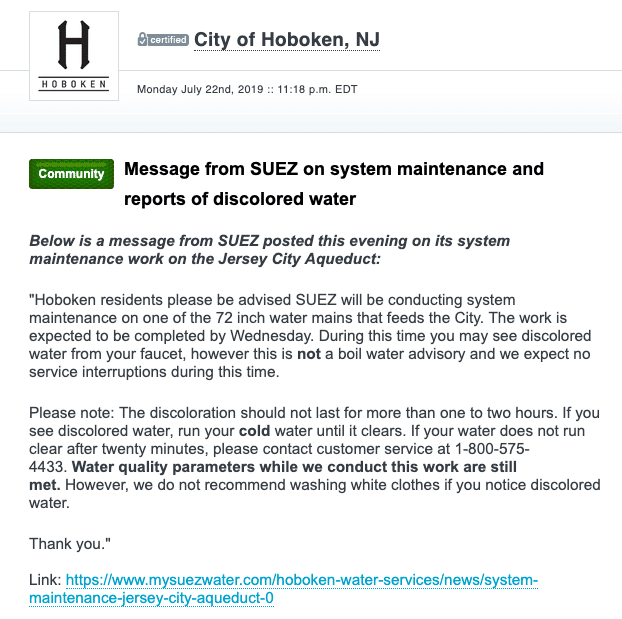 hoboken suez alert maintenance