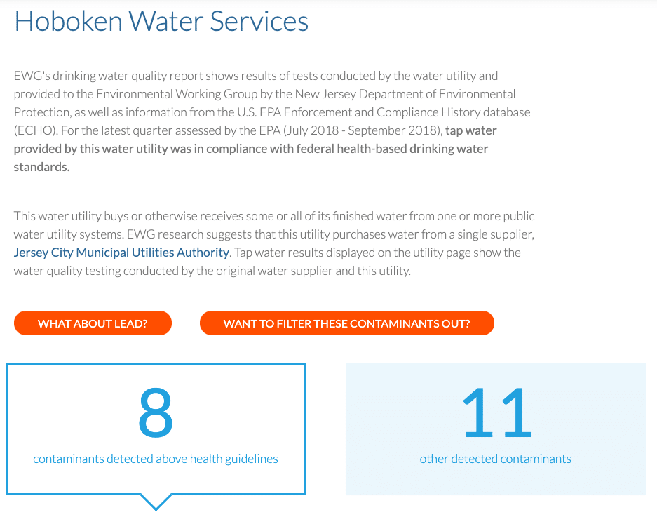 hoboken water services EWG safe water database