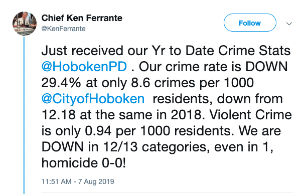 police chief ken ferrante crime stats hoboken