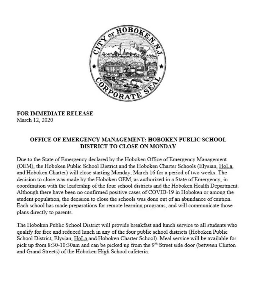 hoboken schools closed letter