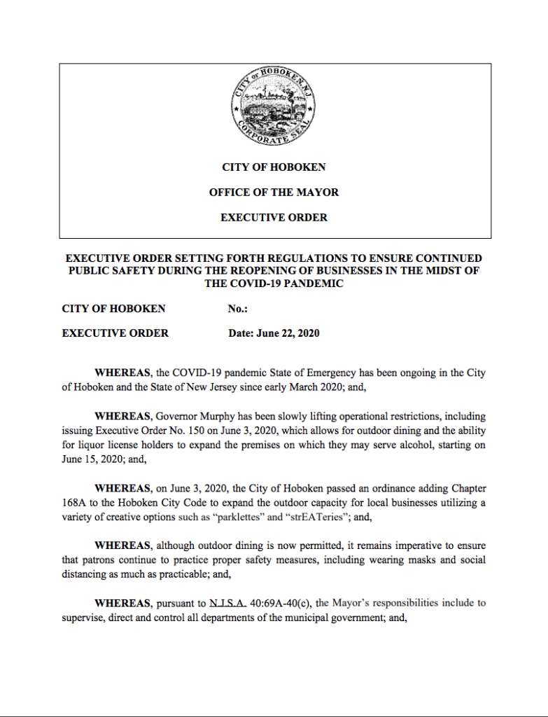 outdoor dining executive order hoboken