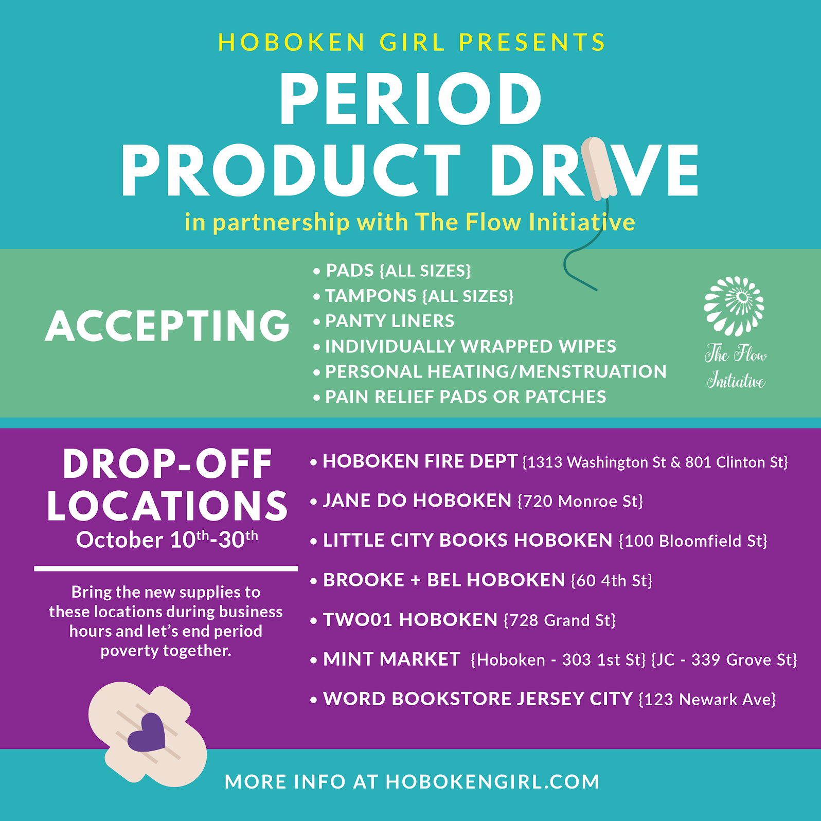 hoboken girl feminine product drive october 2020 flow initiative