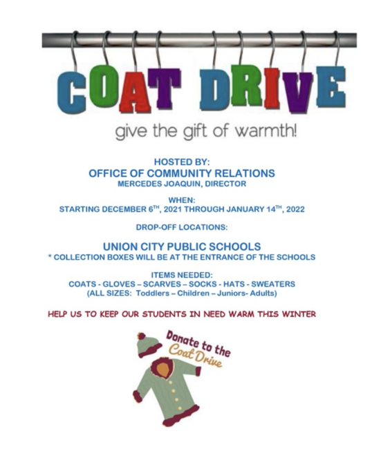 Winter coat drive Union City Public Schools