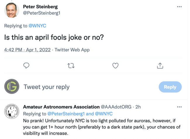 april fools joke nyc northern lights