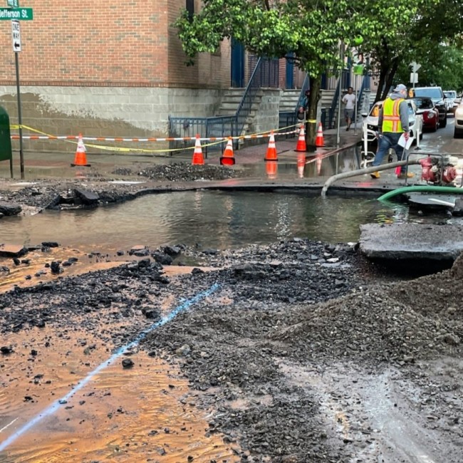 water main break 1st and jefferson hoboken 2022