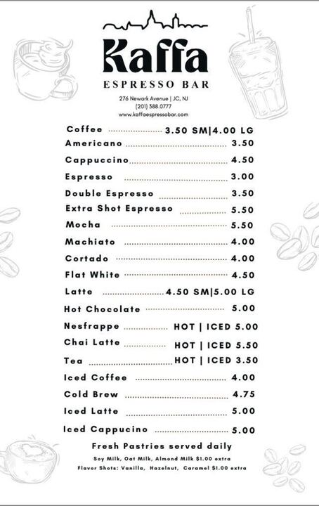 kaffa espresso bar jersey city menu