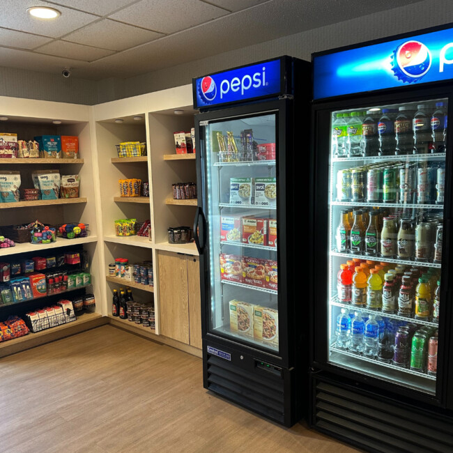 Assortment of drinks and snacks in Sonesta Simply Suite's market