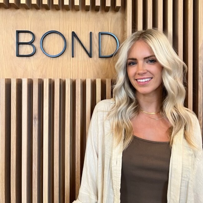 blonde highlights with bond logo