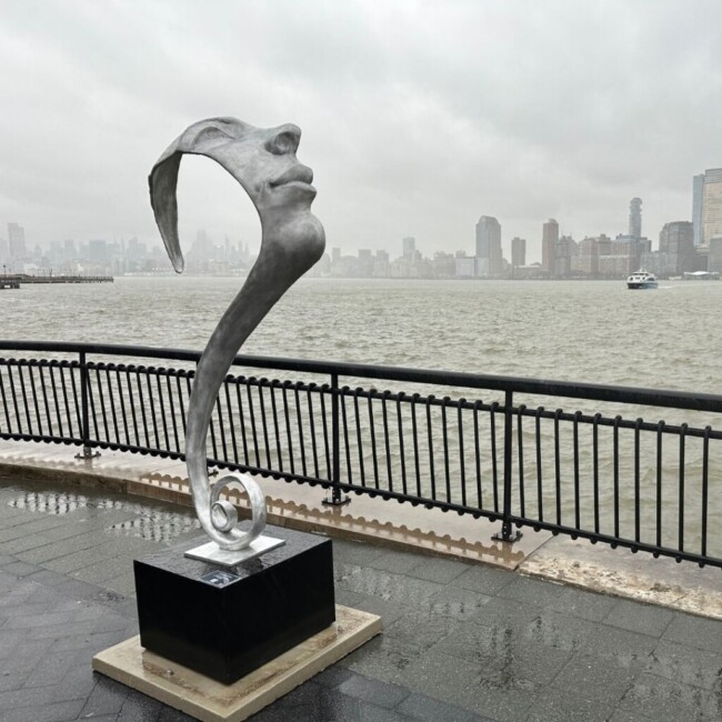 of many minds sculpture art installation on jersey city water front 