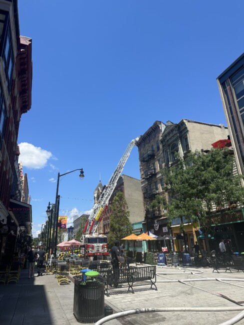 fire equipment on the newark avenue pedestrian plaza 
