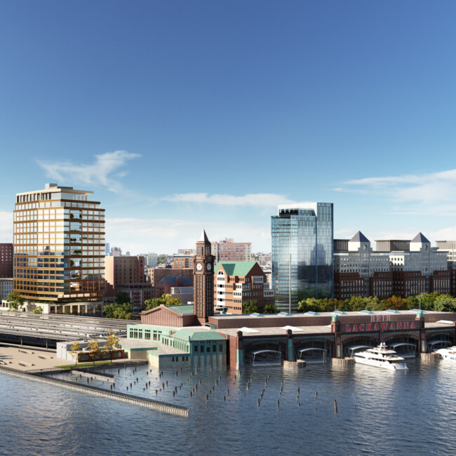 a digital rendering of the hoboken terminal at the completion of the hoboken connect project