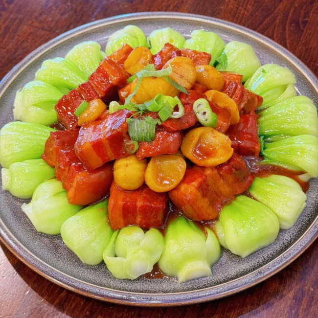 A plate with bok choy from Purple Rice