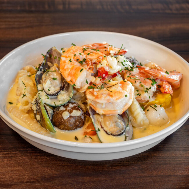 Bowl of shrimp and other seafood