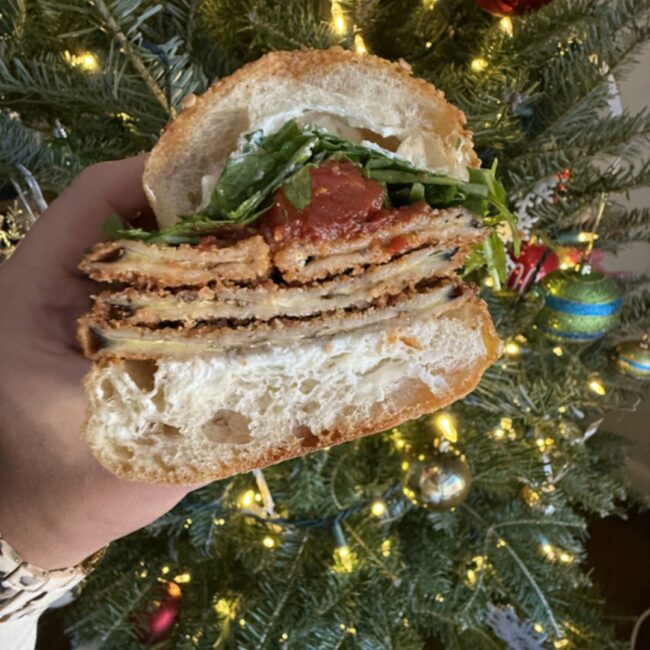 mike's eggplant parm sandwich